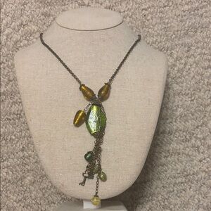 Vintage-Style Green and Bronze bead Pendant Necklace